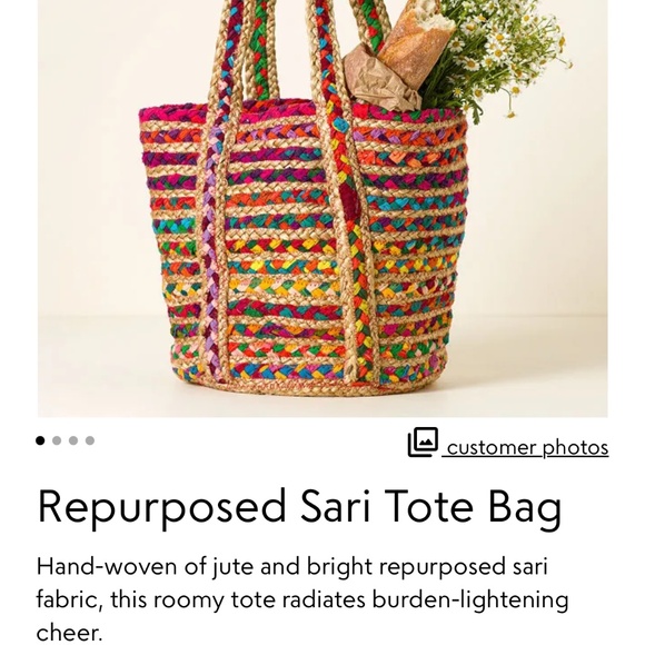 NWT Matr Boomie rainbow repurposed sari jute tote bag - Picture 11 of 12
